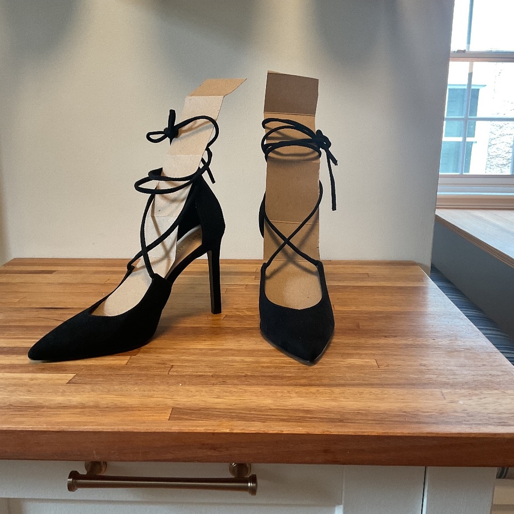 Nine West black suede strappy high heeled shoes